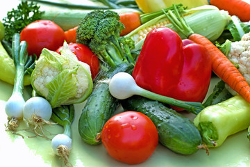 Wet, fresh organic vegetables