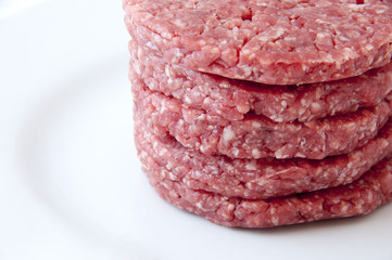 raw burgers on a white background