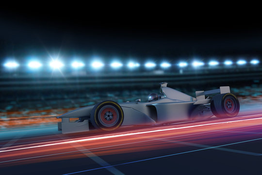 Formula 1 concept car on track at night 3D