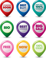 Set of round 3D transport pointers - sale, buy, bio