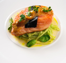 Main dish with salmon fillet
