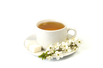 Cherry tea in a white mug