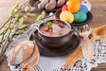 Polish Easter soup with egg and sausage