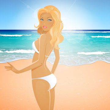 Vector Illustration of a Summer Girl in Bikini