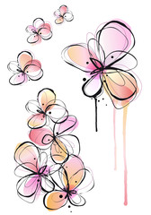 abstract ink and watercolor flowers, vector background