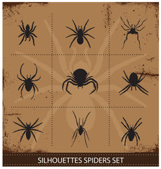 spiders silhouettes vector collection