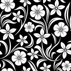 Fotobehang Zwart wit bloemen Naadloos patroon met bloemen. Vector illustratie.