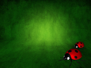 green spring background with two ladybirds