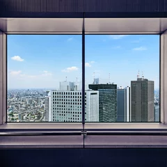 Foto op Plexiglas Shinjuku skyscrapers aerial view through a window. Tokyo, Japan. © stevanzz