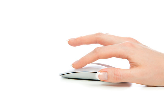 Hand click on modern computer mouse