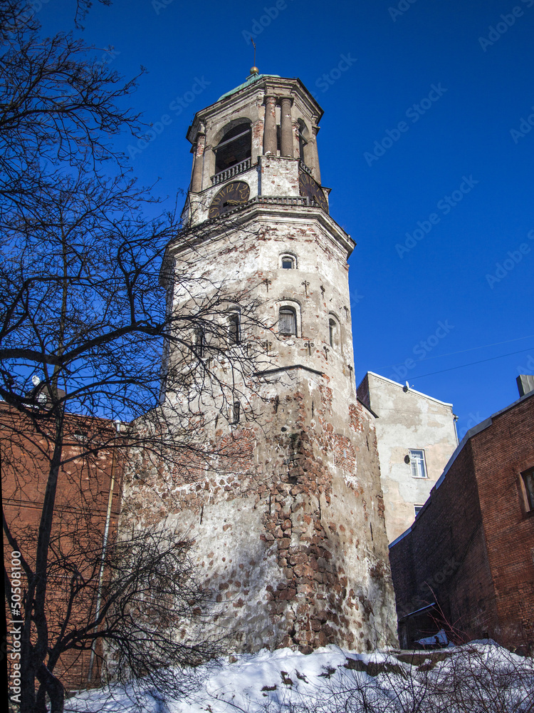 Wall mural Bell tower of the old cathedral in Vyborg