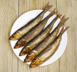 Smoked fish in a plate