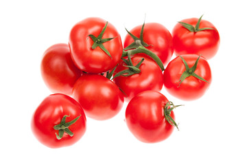 Bunch of tomatoes on the vine isolated on white