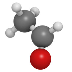 Acetaldehyde (ethanal) molecule, chemical structure.