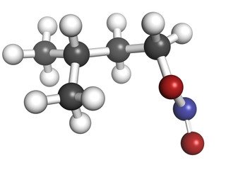 Obraz premium Isoamyl nitrite (alkyl nitrite, popper), molecular model.