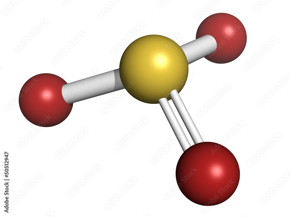 Poster sulfite (sulphite) food and wine preservative, molecular model