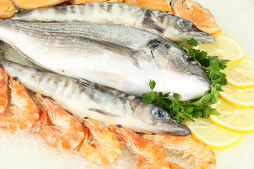 Fresh seafood on ice