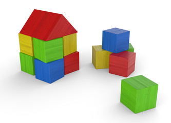 Fototapeta premium Wir bauen uns ein Haus aus bunten Bauklötzen 2