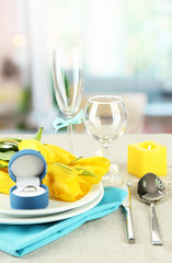 Spring table serving on bright background