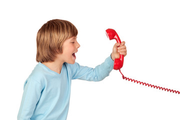 Angry child shouting At Phone