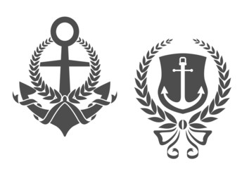 Marine anchors with ribbons and laurel wreathes