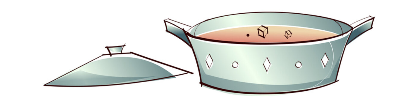 cooking pot with lid, food inside, cartoon style clip art preview