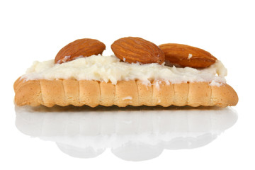 Cookies with milk cheese and almond, isolated on white
