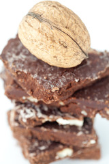 stack of chocolate and isolated on white