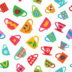 Colorful cups. Seamless pattern.