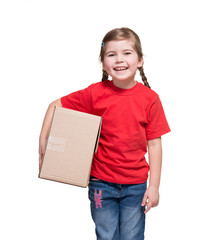 little girl with big parcel box