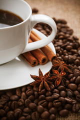 cup of aromatic coffee with cinnamon