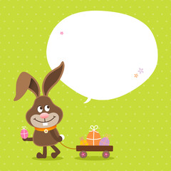 Bunny Handcart Eggs Speech Bubble Green