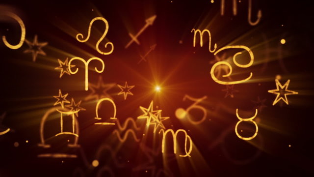 shining zodiac symbols loop background