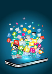 Vector mobile phone with colorful application icons