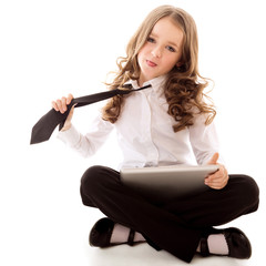 little girl with tablet