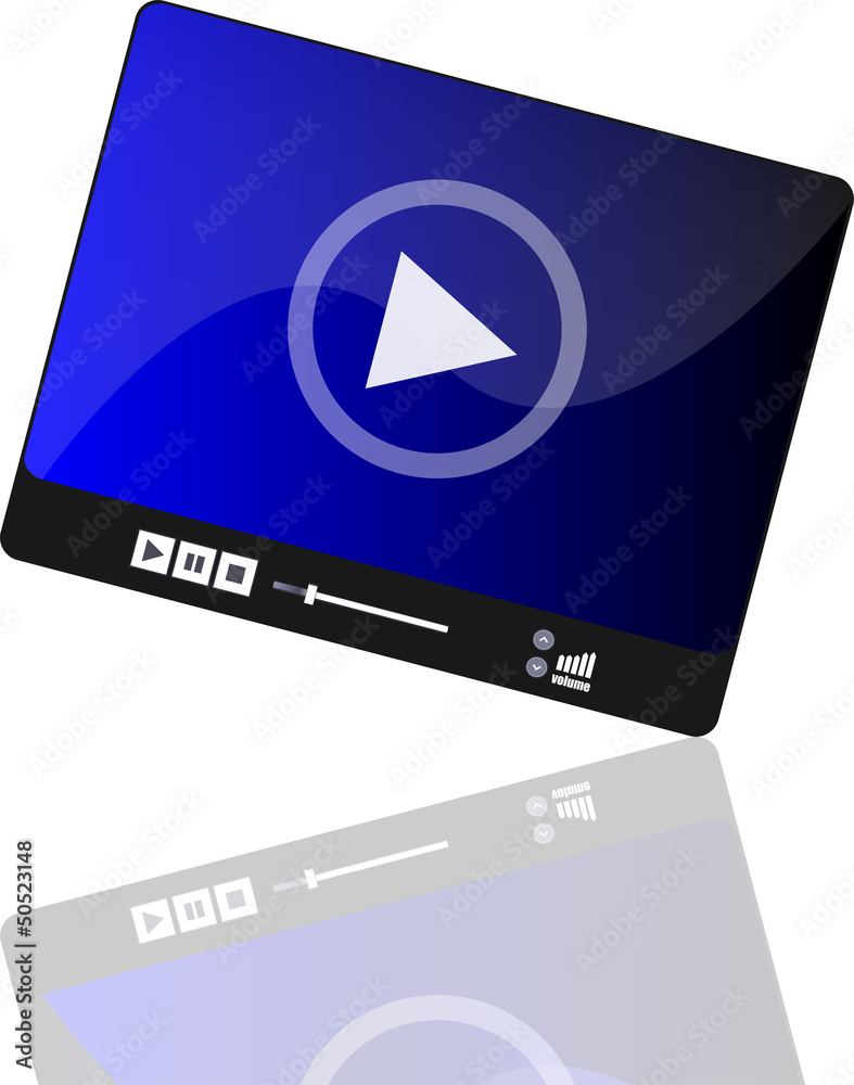 Poster media player set with play button on abstract background