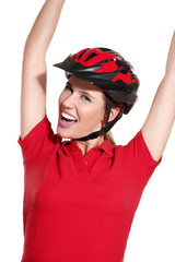 young woman with a bike helmet
