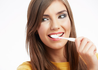 Woman with toothy brush.