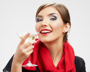 Young celebrating woman. Beautiful model portrait isolated