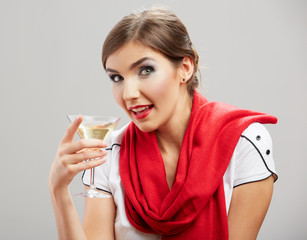 Smiling woman hold wine glass