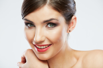 Naklejka premium Woman beauty portrait. isolated on white. close up female face.