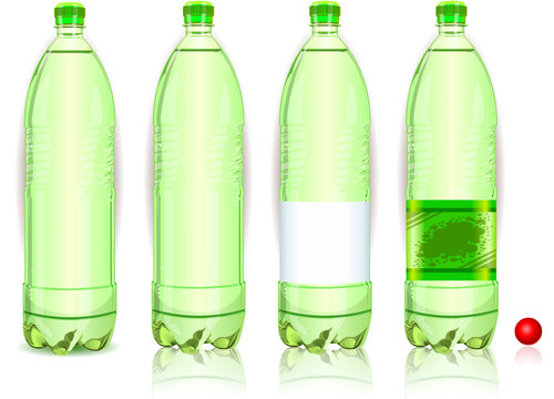 Four Plastic Bottles of Carbonated Drink With Labels