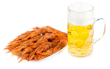 Gourmet pink prawns served with beer