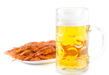Glass of beer with a seafood platter