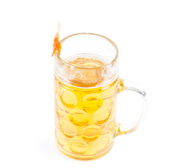 Prawn on a glass of beer