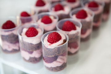 Push up cake pop with raspberry and chocolate biscuit on stand