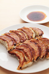 Gyoza, dumplings stuffed with minced pork and vegetables