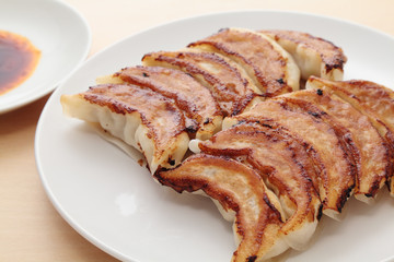 Gyoza, dumplings stuffed with minced pork and vegetables