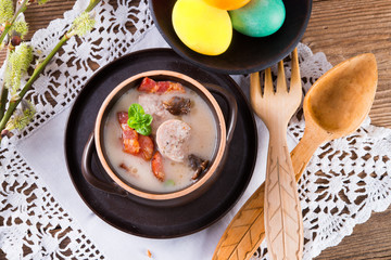 Polish Easter soup with egg and sausage