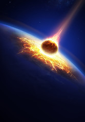 Earth and asteroid colliding